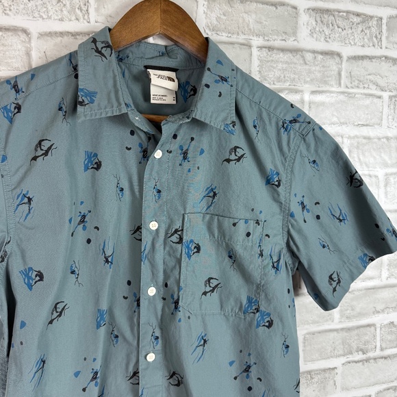 The North Face Stone Blue Rock Climber AOP Casual Button Up Shirt Mens MEDIUM - Picture 1 of 9
